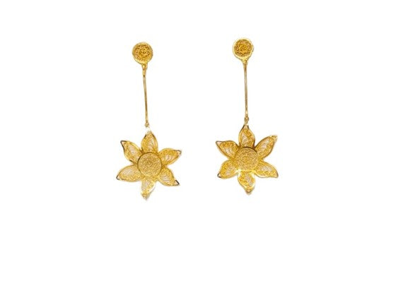 Aretes Girasol Colgante 6 Pétalos