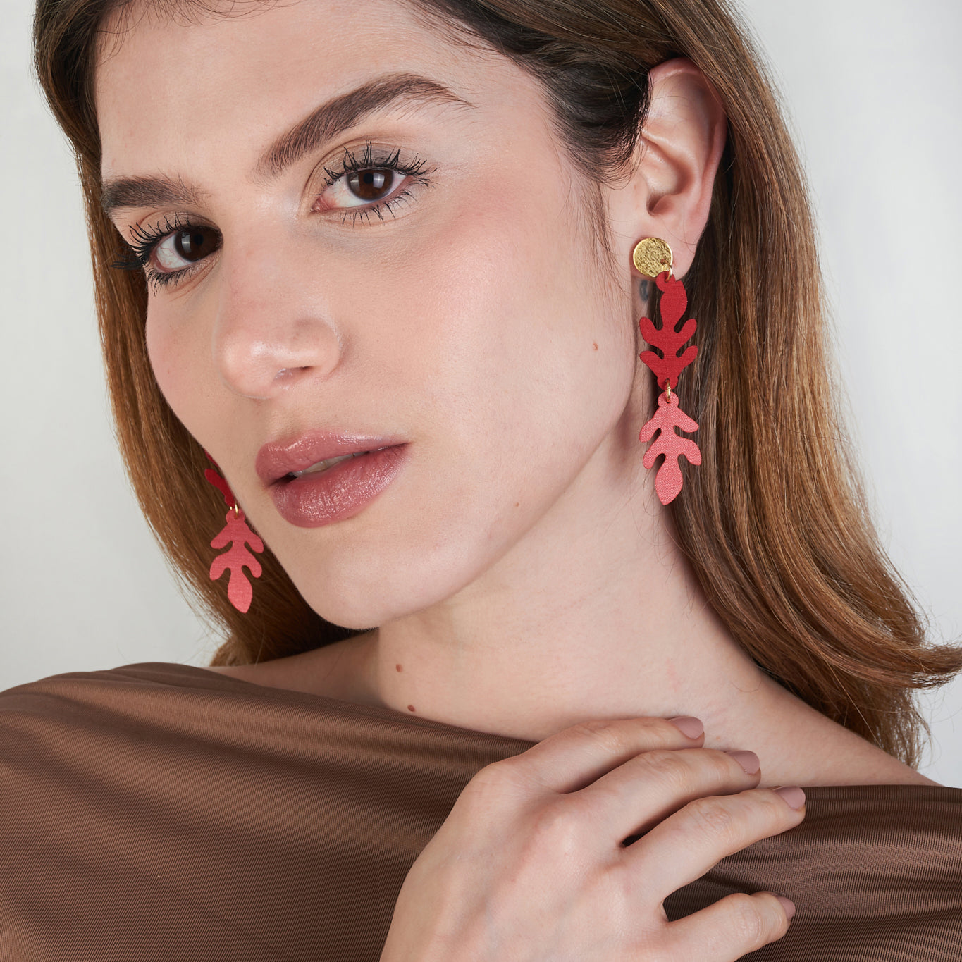 Aretes Branch Diseño 2 Hojas Espejo