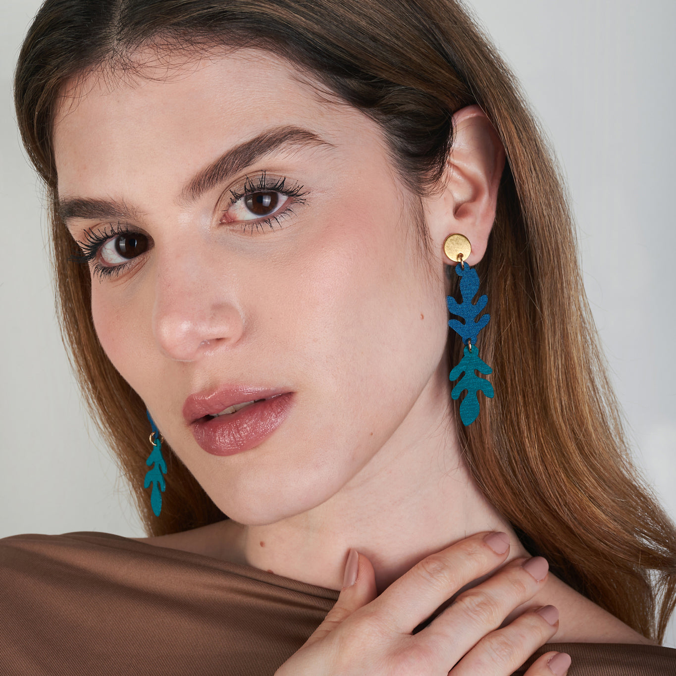 Aretes Branch Diseño 2 Hojas Espejo