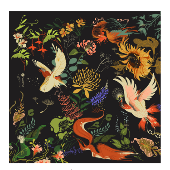 Pañoleta Grullas en Seda 90 x 90 cm