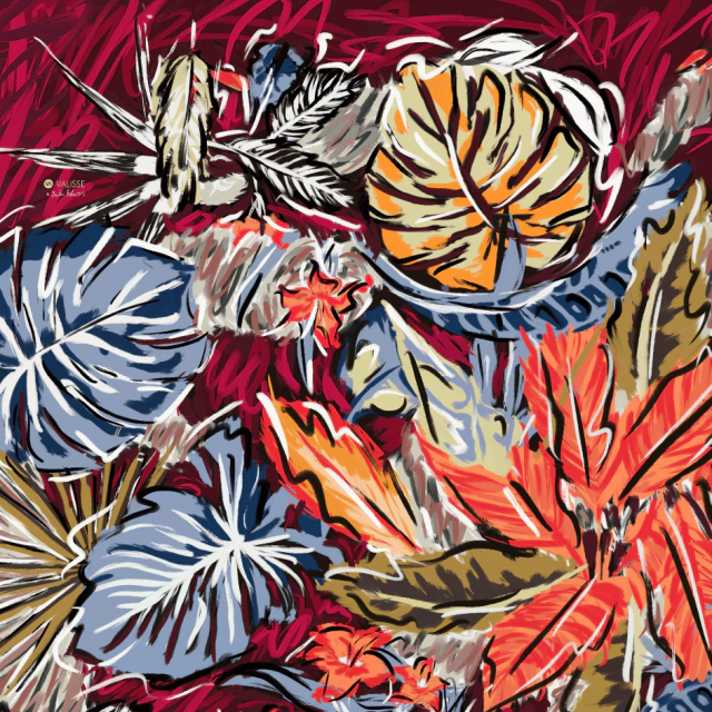 Pañuelo Hojarasca en Seda de 70x70 cm