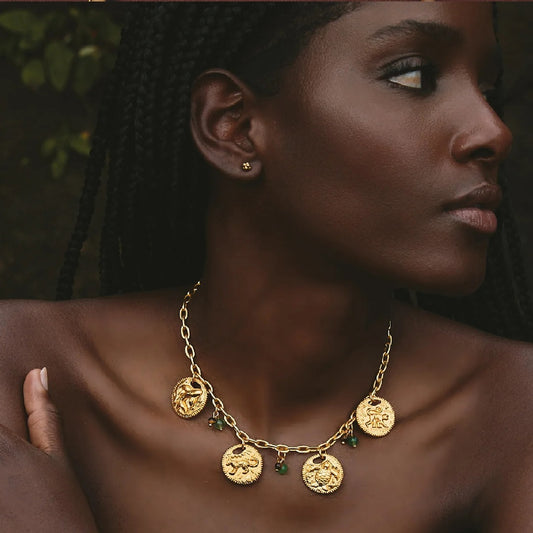 Maxi Collar + Aretes Monedas Selva Verde