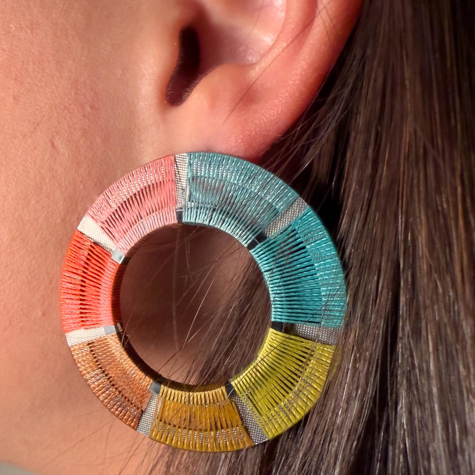 Aretes Grandes Circulo 7 Bloques de Hilo