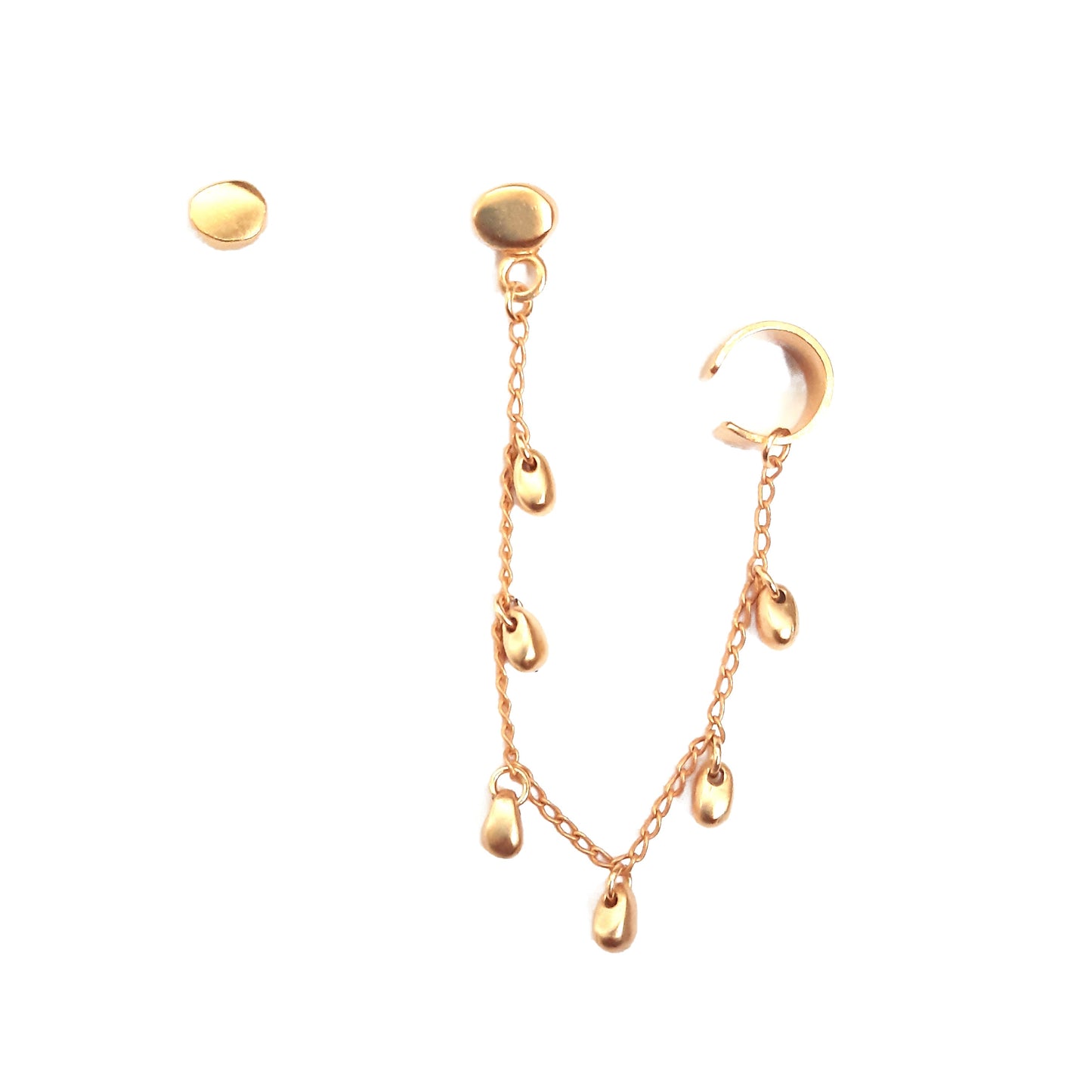 Ear Cuff Y Arete Gotas Dorado - Blumart