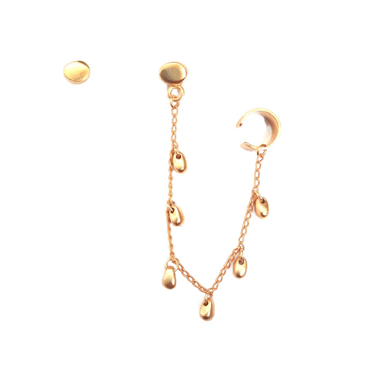 Ear Cuff Y Arete Gotas Dorado - Blumart