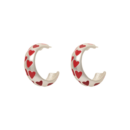 Candongas Chunky Silver Heart Red