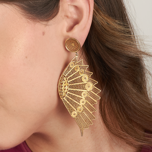 ARETES ALA DE ANGEL GRANDE BAÑO DE ORO DE IVORY