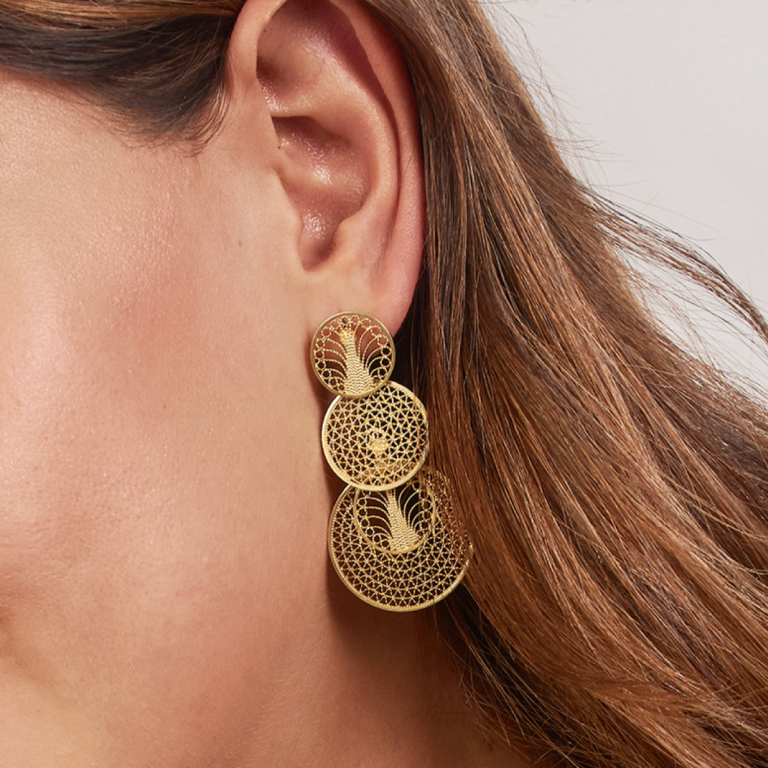 Aretes Tricircular ZigZag Árbol de la Vida