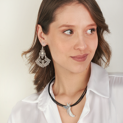 Collar Cuero Ave Fénix Resiliencia Plata