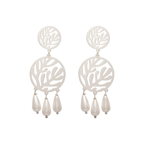 Aretes Arrecife y Perlas Plateado Dicca
