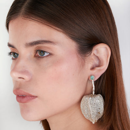 Aretes Uchuva Esmeralda Plata