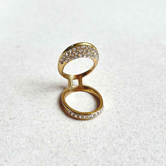 Anillo doble ovalos y Zircones Dorado