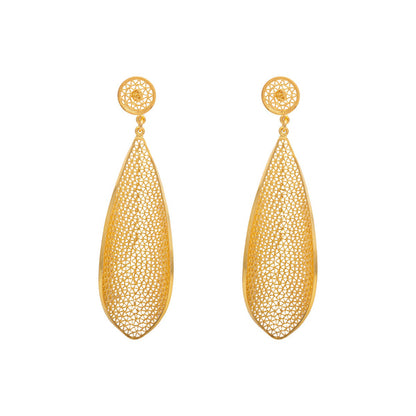 ARETE TOPO FILIGRANA HOJA CEIBA ZIGZAG BAÑO DE ORO DE IVORY