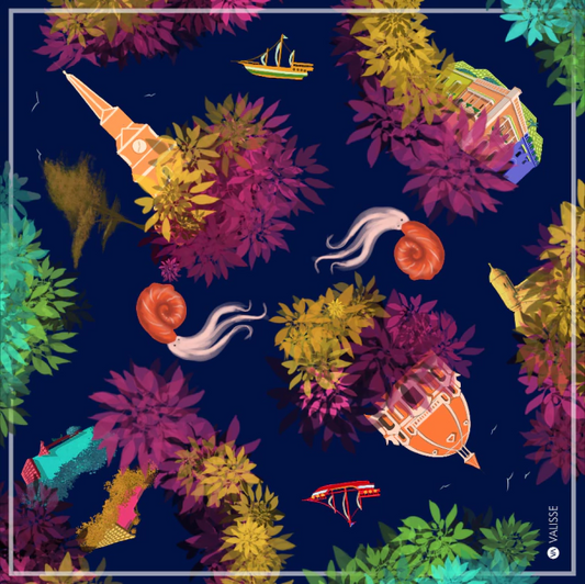 Pañoleta Cartagena en Seda satinado de 70 x 70 cm