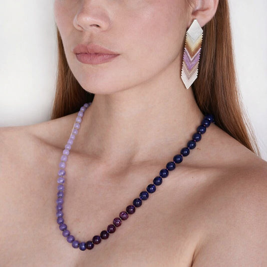 Set Aretes Pluma + Collar Largo Bloques