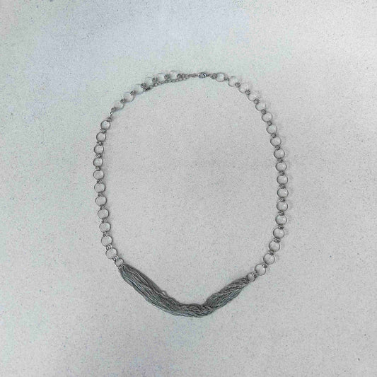 Collar Acero Circulos y Tramo de Hilos en Cadena