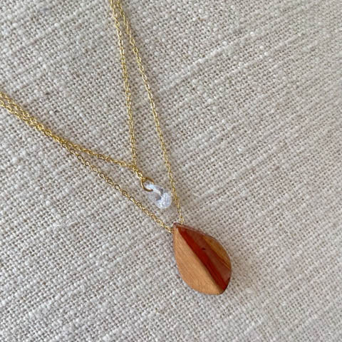 Collar cadena dorado cristal dije acrilico café