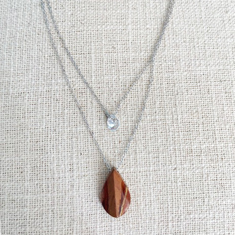 Collar cadena plata cristal dije acrilico café
