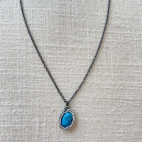 Collar cadena negra piedra cristal azul