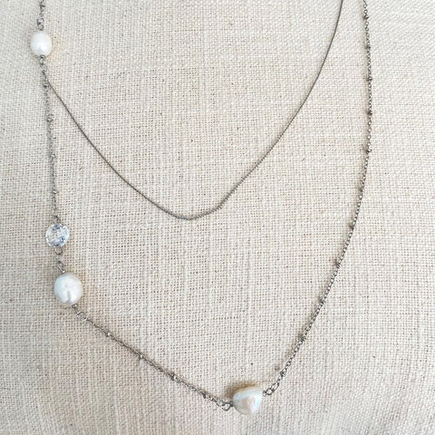 Collar doble perlas ovaladas y cristales