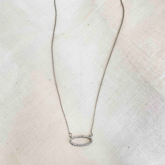 Cadena cubic zirconia ovalo plata